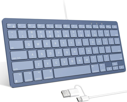 Quiet Scissor Switch Wired Keyboard for Mac, USB-A/Type-C, Blue