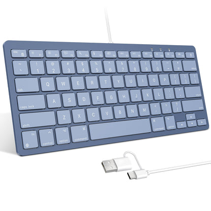 Quiet Scissor Switch Wired Keyboard for Mac, USB-A/Type-C, Blue