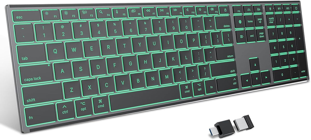 2.4G & Dual Bluetooth Wireless Keyboard for Mac, 7 Color Backlit