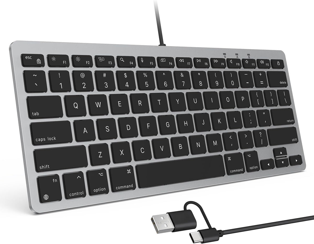 Wired Only Keyboard for Mac, 78 Keys Compact, USB-A/Type-C, Grey