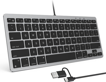 Wired Only Keyboard for Mac, 78 Keys Compact, USB-A/Type-C, Grey