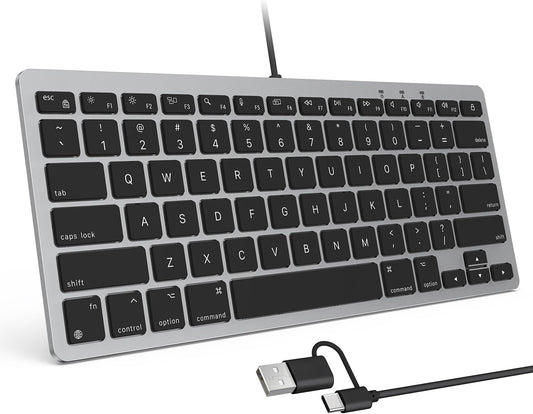 Wired Only Keyboard for Mac, 78 Keys Compact, USB-A/Type-C, Grey