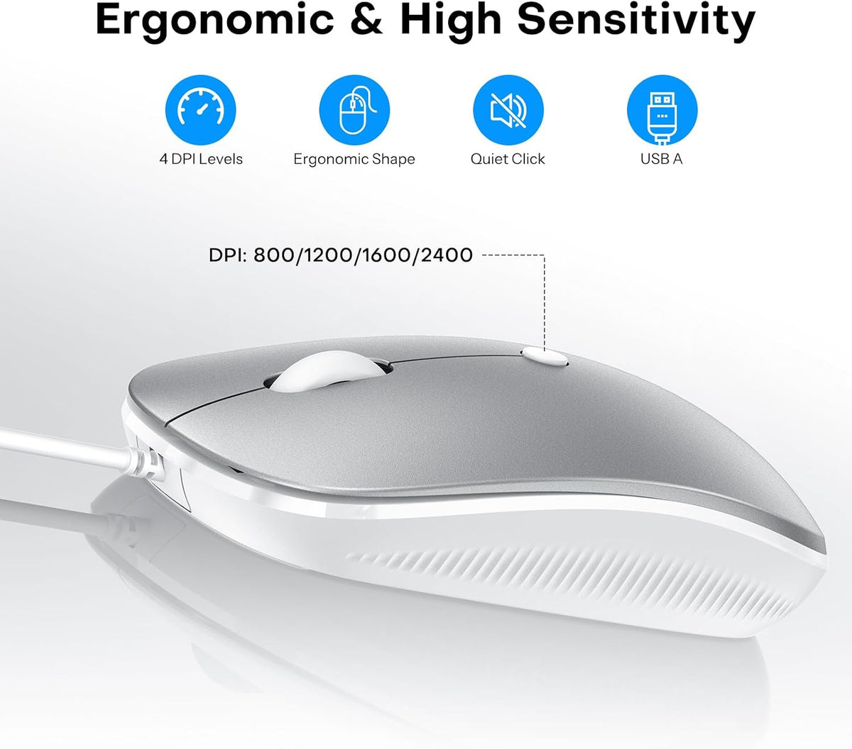 Wired Keyboard and Mouse for Mac, USB-C & USB-A, Number Pad, Silver White