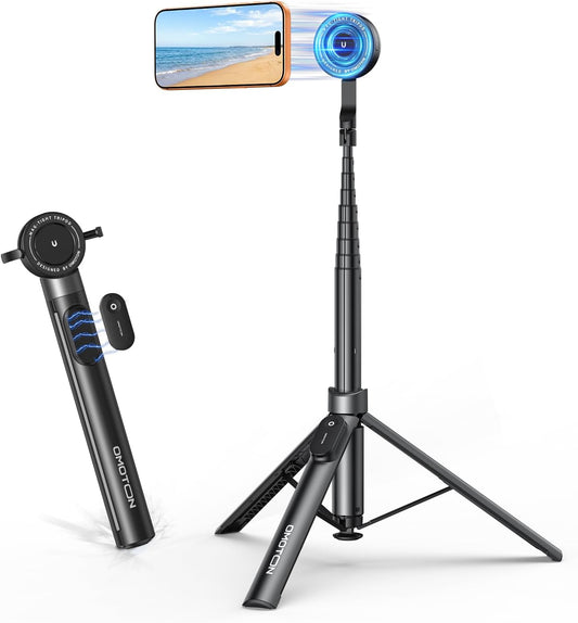 68" Magnetic Phone Tripod with Remote, Selfie Stick for iPhone Black