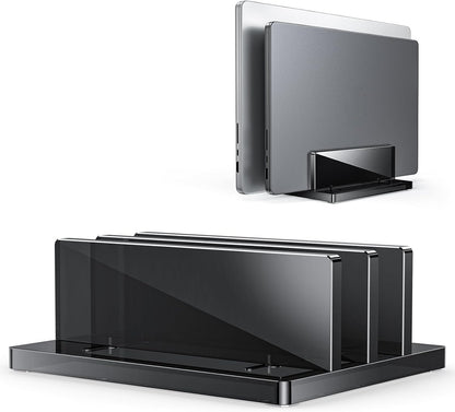 Vertical Laptop Stand, Black Acrylic Dual Holder for MacBook Gaming