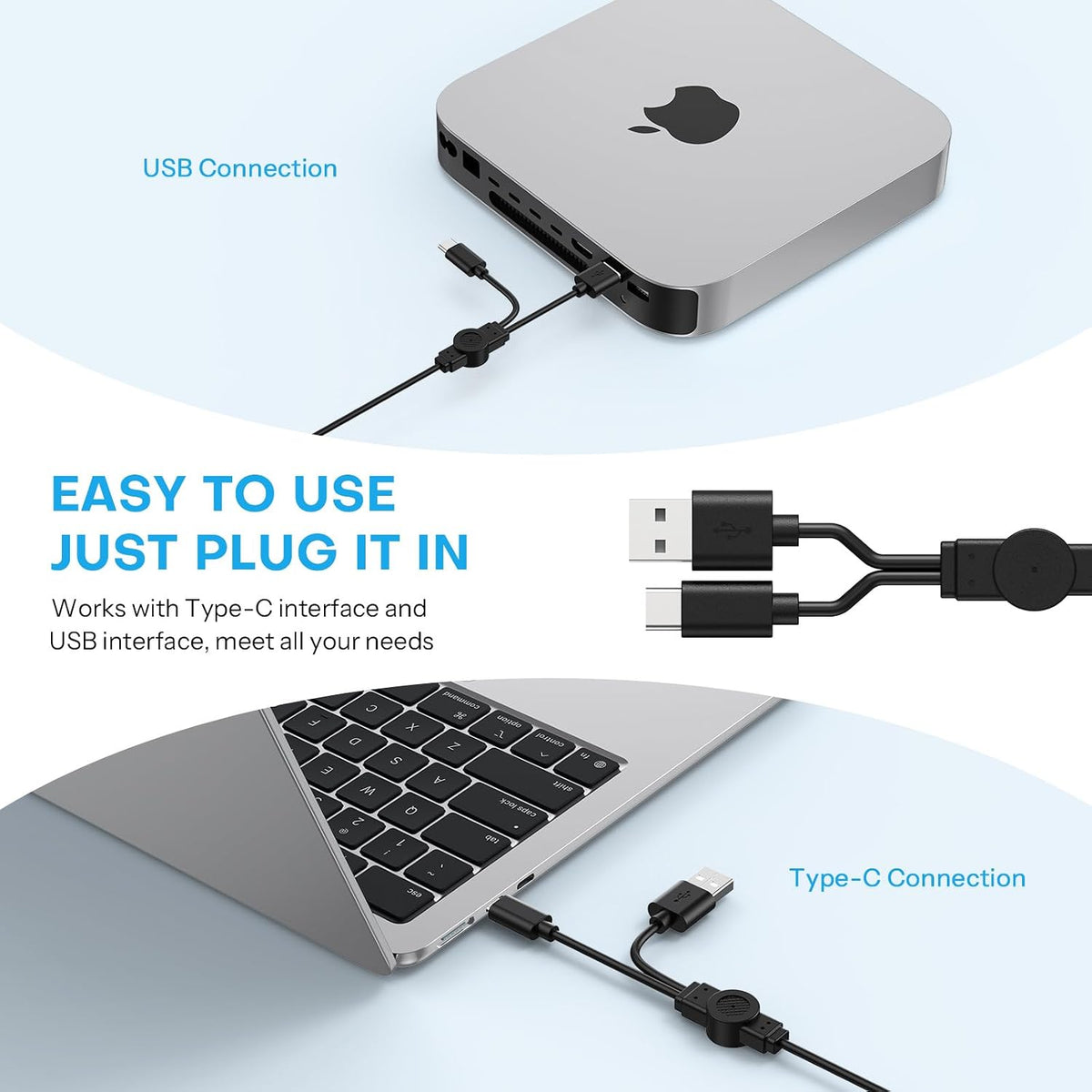 Wired Keyboard for Mac, Large Print, 7 Color Backlit, USB-C & USB-A