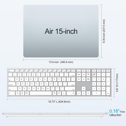 Full Size Wireless Keyboard for Mac, Metal Frame, Silver