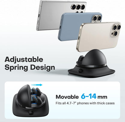 360°Rotating Car Phone Holder Mount, Adjustable Spring Dashboard Cell Phone Holder, Front Rear Adjustable Phone Holders for Your Car for iPhone 17 Pro Max Air, All Smartphones- Black