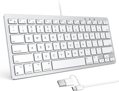 Wired Keyboard for Mac, Compact 78-Key, USB-C/A Plug & Play, White