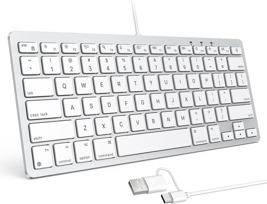 Wired Keyboard for Mac, Compact 78-Key, USB-C/A Plug & Play, White