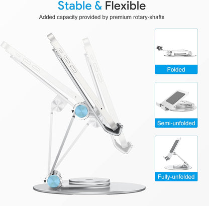 Swivel Tablet Stand for iPad with 360 Rotating Base, Foldable Adjustable Holder for Drawing, Compatible with iPad Pro/Air/Mini and More, Silver