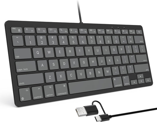 Wired Only Keyboard for Mac, 78 Keys Compact, USB-A/Type-C, Graphite