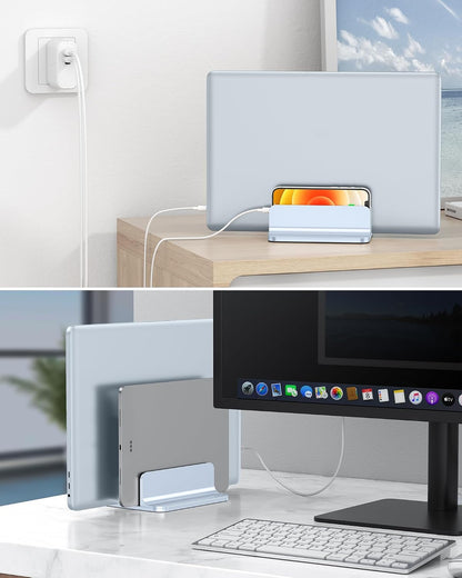 Dual Vertical Desk Laptop Stand Holder, Fits MacBook Air, Sky Blue