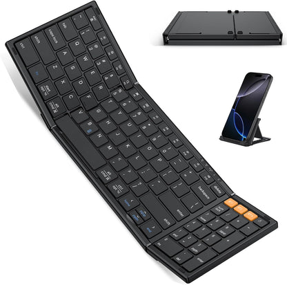 Foldable Keyboard for Travel, Full Size with Number Pad, Black