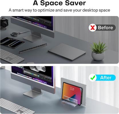 Vertical Laptop Stand, Clear Acrylic Dual Holder for MacBook Gaming