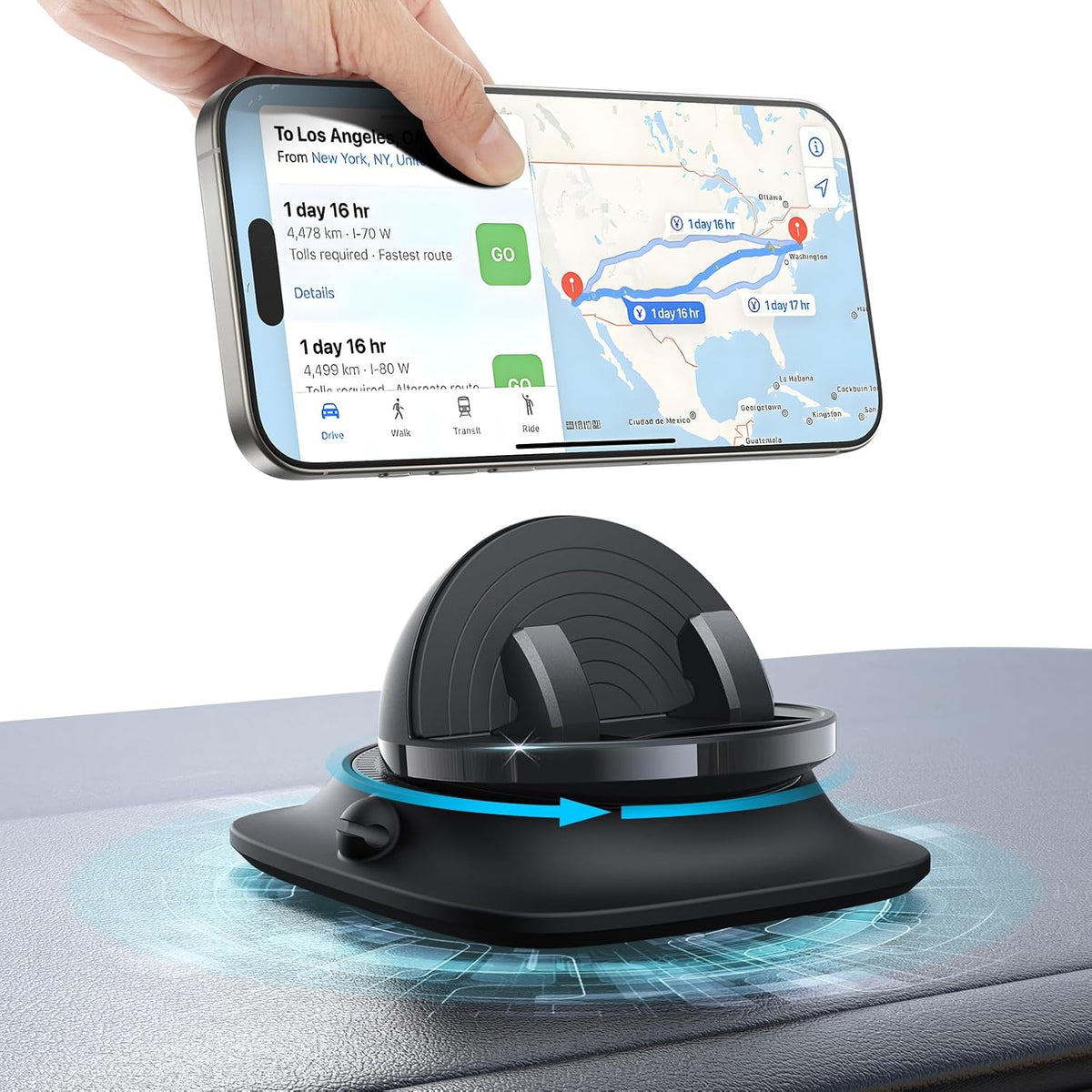 360°Rotating Car Phone Holder Mount, Adjustable Spring Dashboard Cell Phone Holder, Front Rear Adjustable Phone Holders for Your Car for iPhone 17 Pro Max Air, All Smartphones- Black