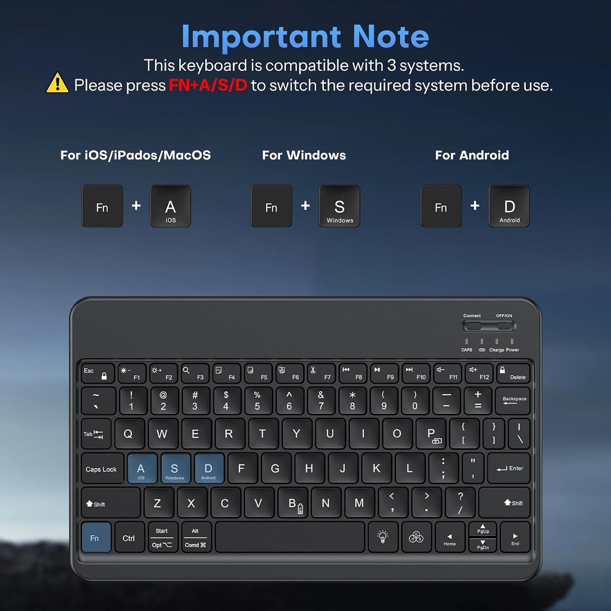 Bluetooth Tablet Keyboard Rechargeable with Backlit, Oversize Keycap