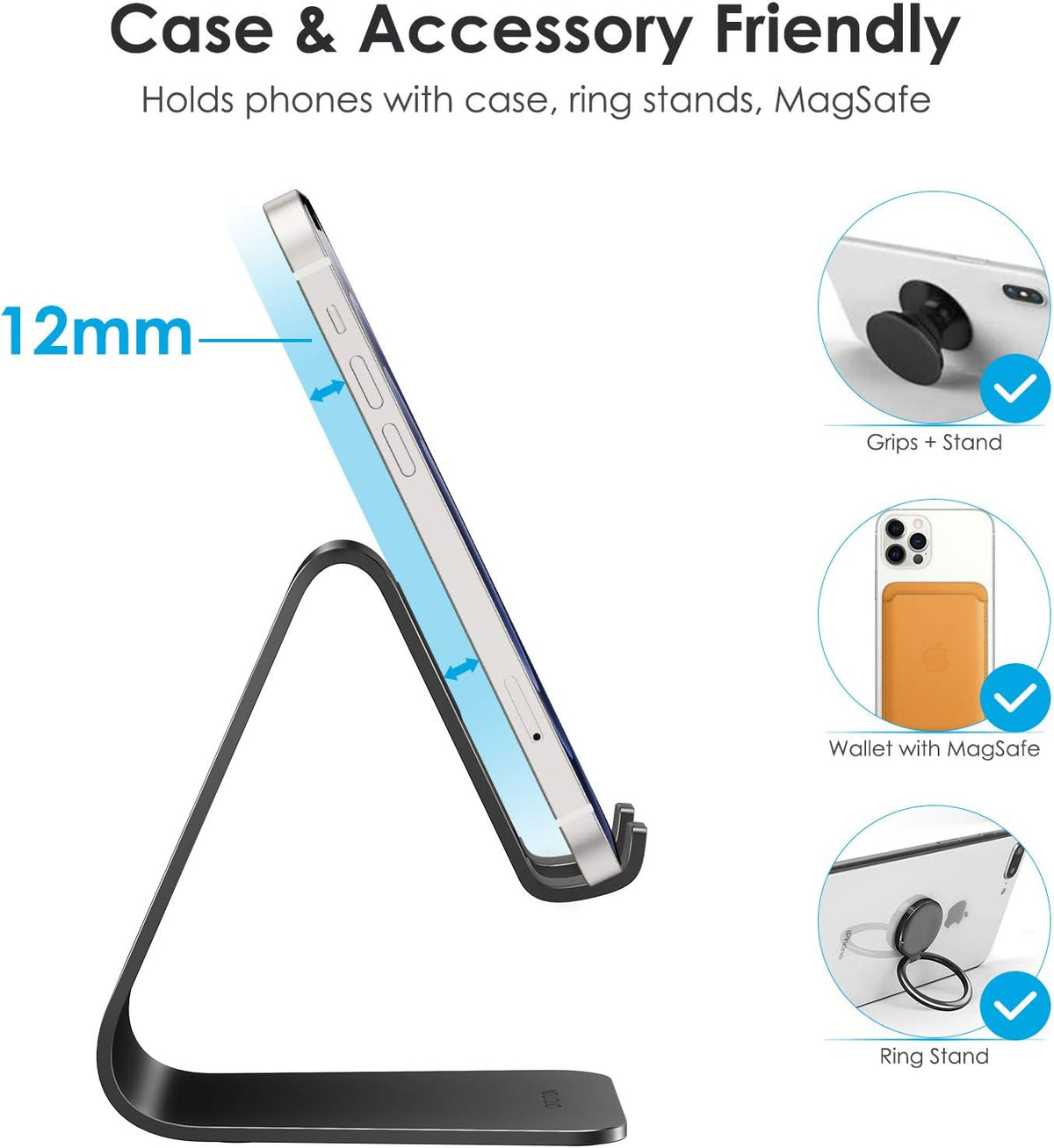 C1 Upgraded Aluminum Cell Phone Stand for Desk, Durable Phone Dock