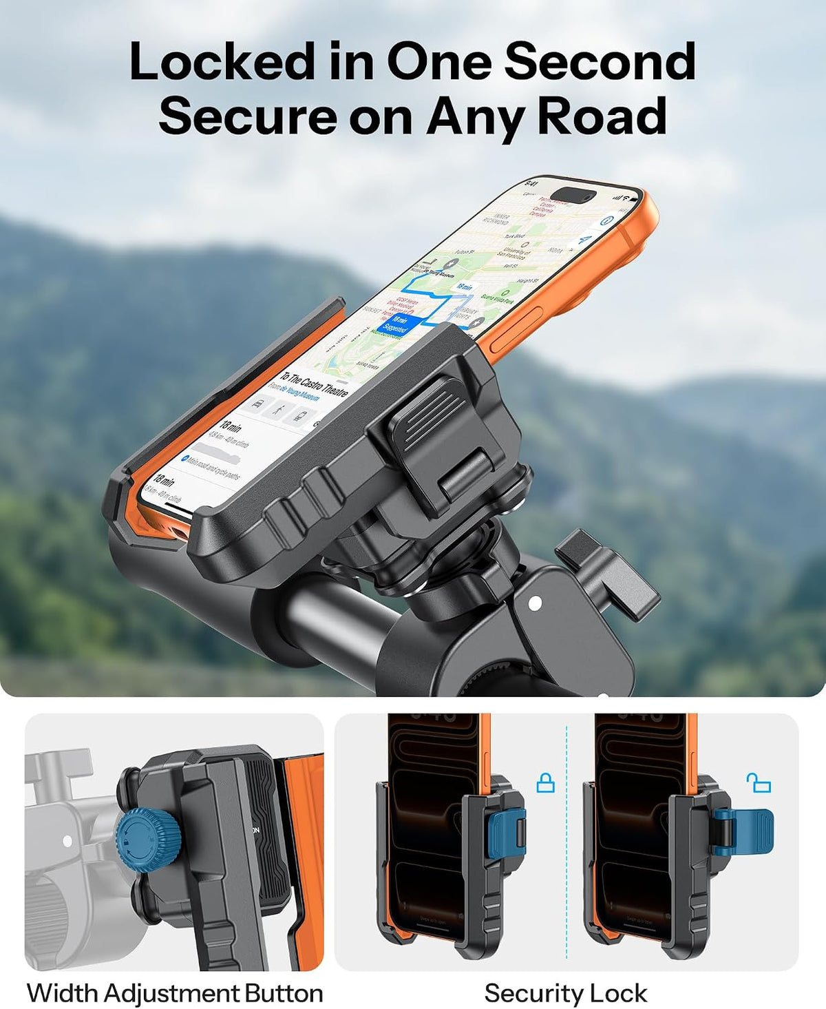 BK01 Anti-Vibration Bike Phone Mount, Quick Lock for Riders