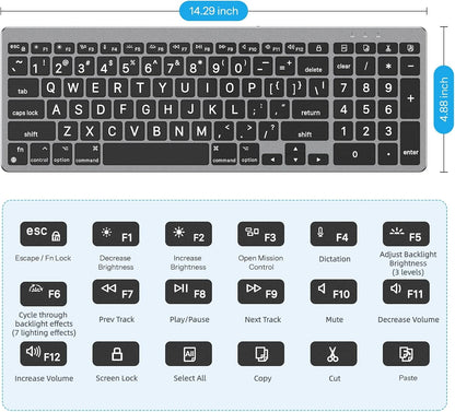Wired Keyboard for Mac, Large Print, 7 Color Backlit, USB-C & USB-A