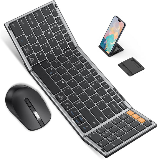 Foldable Keyboard and Mouse for 3 Devices, Wireless Bluetooth Combo