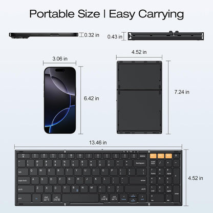 Foldable Keyboard for Travel, Full Size with Number Pad, Black