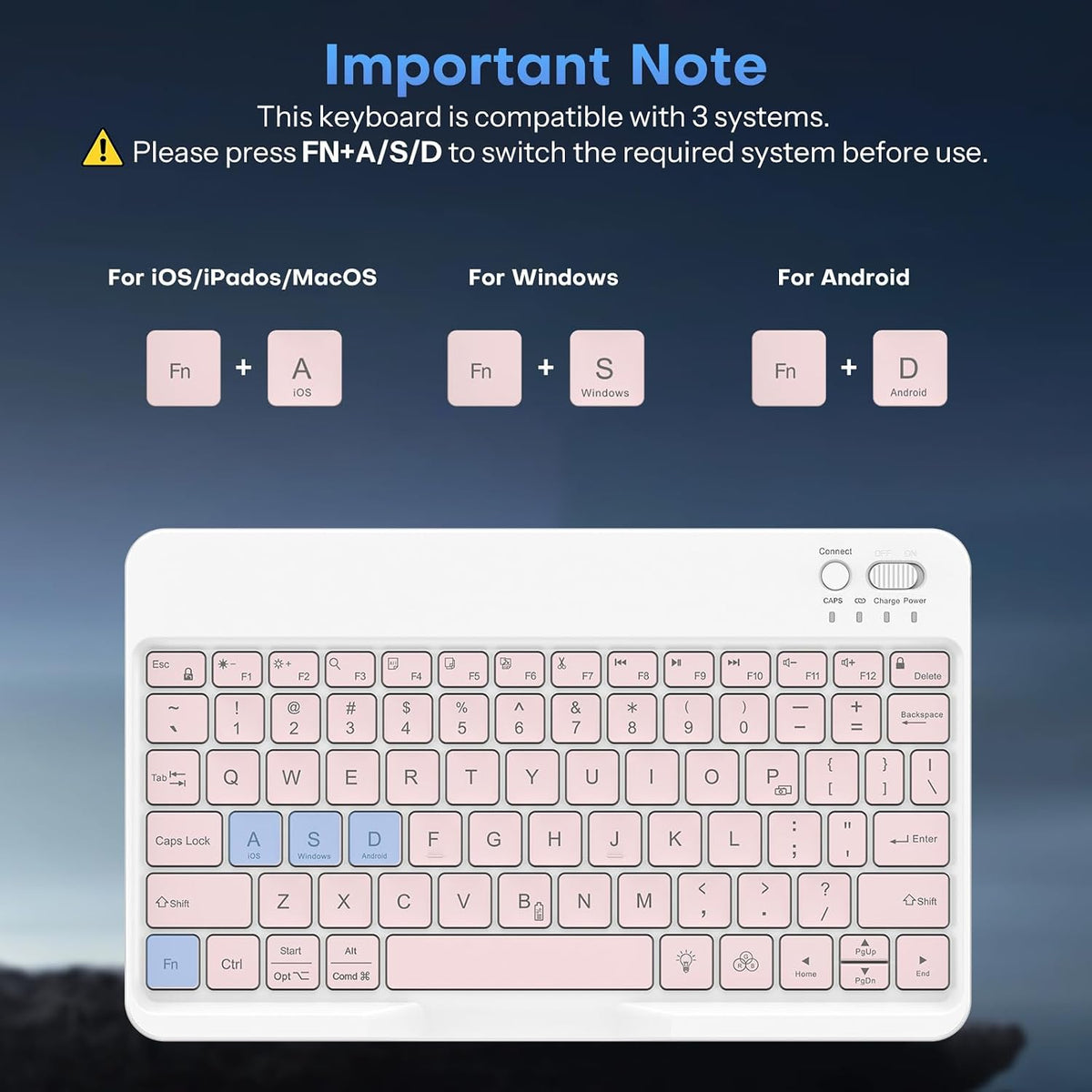 Bluetooth Tablet Keyboard Rechargeable with Backlit, Oversize Keycap