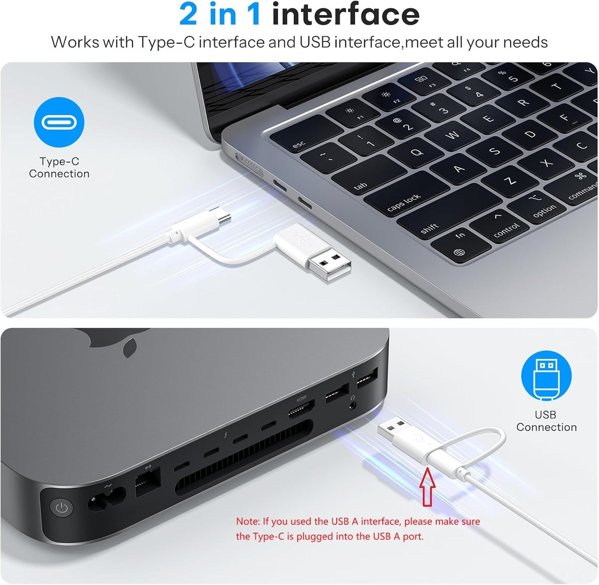 USB-A & Type-C Dual Interface Wired Keyboard for Mac, Numeric Keypad