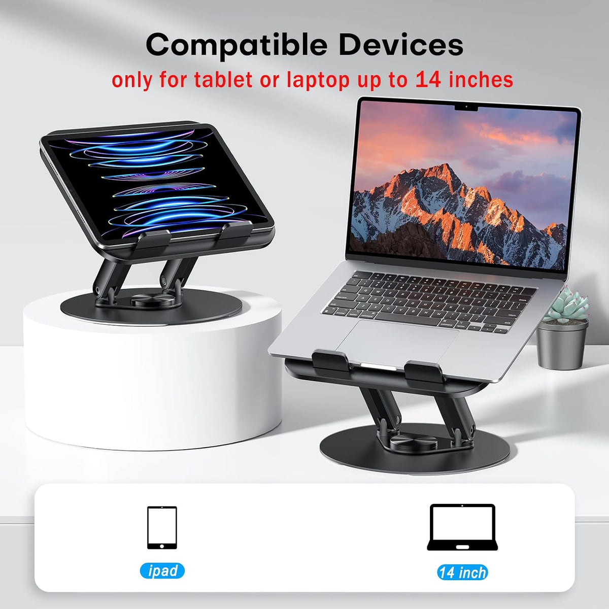 Laptop Stand for Desk with 360° Rotating Base, Ergonomic Laptop Riser for Collaborative Work, Easy Storage, Fit MacBook/Laptops up to 14 inches, Black