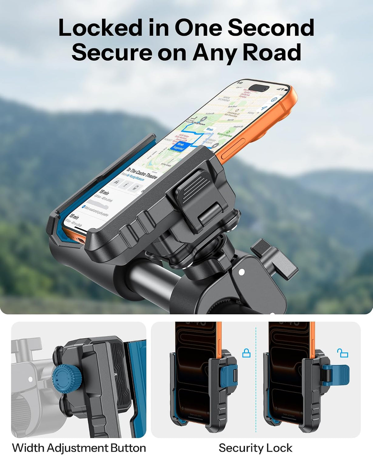 BK01 Anti-Vibration Bike Phone Mount, Quick Lock for Riders