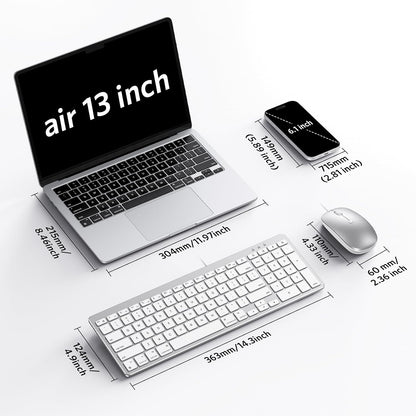 Wired Keyboard and Mouse for Mac, USB-C & USB-A, Number Pad, Silver White
