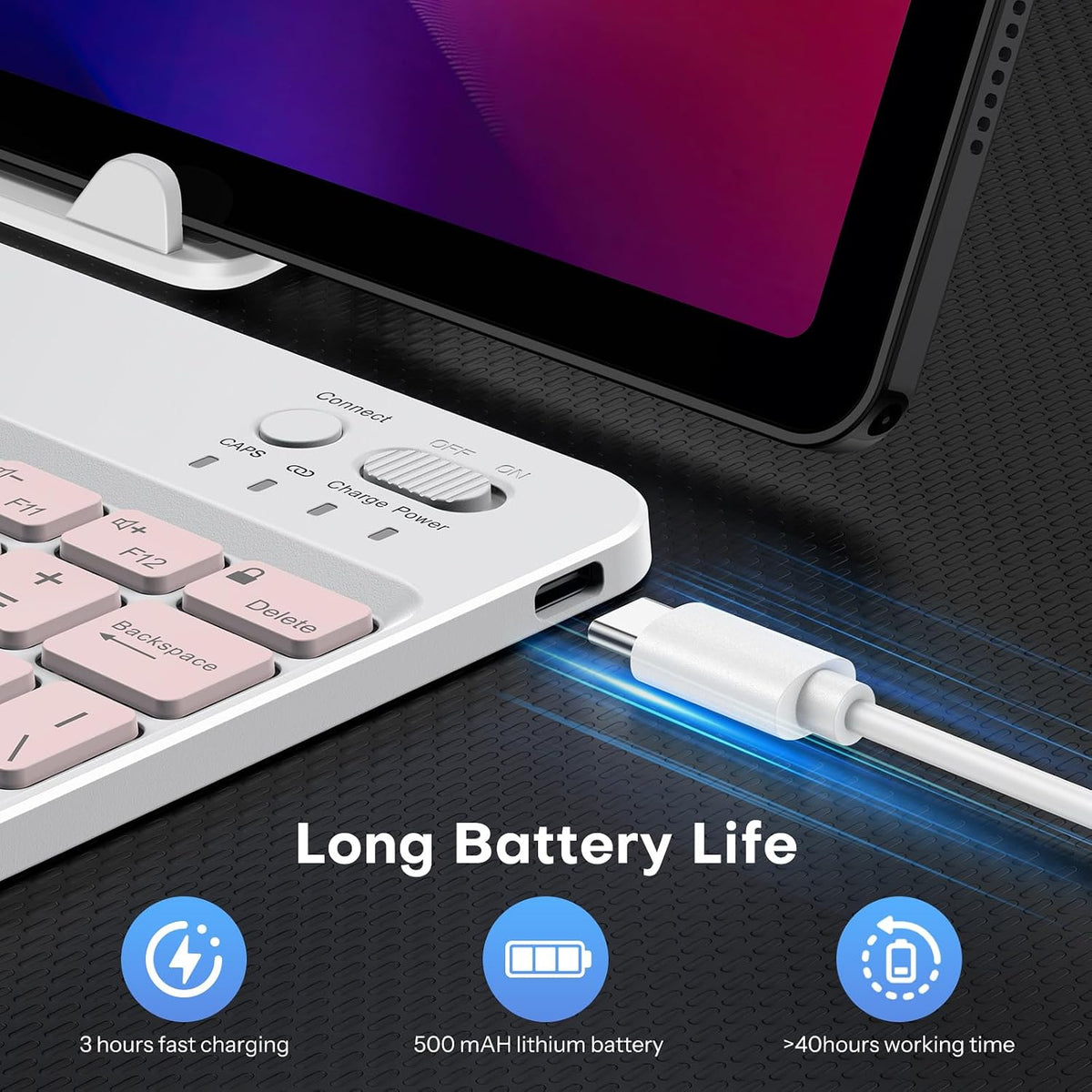 Bluetooth Tablet Keyboard Rechargeable with Backlit, Oversize Keycap