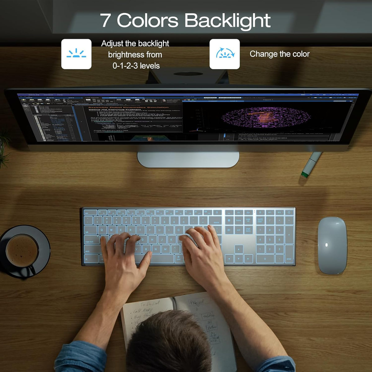 2.4G & Dual Bluetooth Wireless Keyboard for Mac, 7 Color Backlit