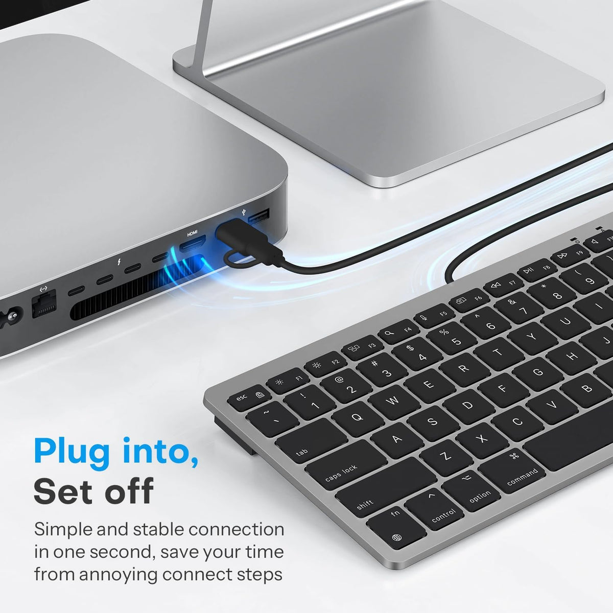 Wired Only Keyboard for Mac, 78 Keys Compact, USB-A/Type-C, Grey
