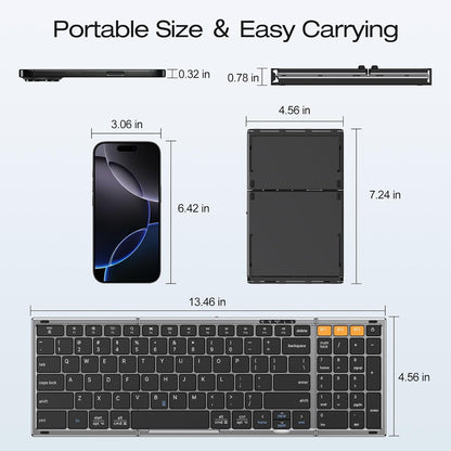 Foldable Keyboard for Travel, Full Size with Number Pad, Space Grey