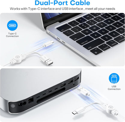 Wired Keyboard and Mouse for Mac, USB-C & USB-A, Number Pad, Silver White