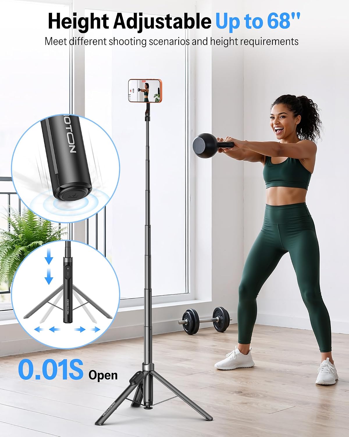 68" Magnetic Phone Tripod with Remote, Selfie Stick for iPhone Black