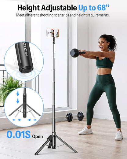 68" Magnetic Phone Tripod with Remote, Selfie Stick for iPhone Black