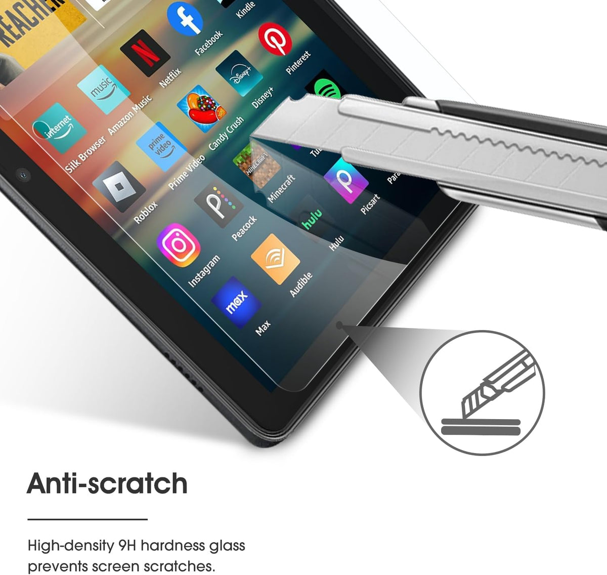 Screen Protector for Amazon Kindle Fire HD 8/8 Plus/Kids/Kids Pro | Fire 8 2024/2022/2020, 12th/10th Generation-8 inch, Tempered Glass/9H Hardness/Case Friendly, 2 Pack