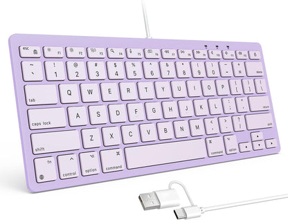 Quiet Scissor Switch Wired Keyboard for Mac, USB-A/Type-C, Purple