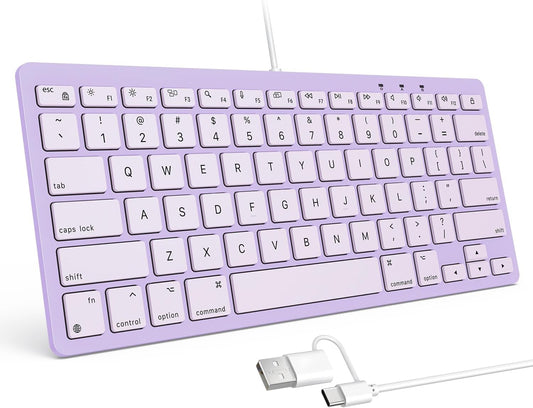 Quiet Scissor Switch Wired Keyboard for Mac, USB-A/Type-C, Purple