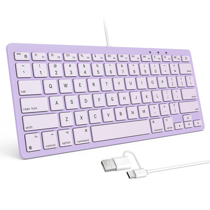 Quiet Scissor Switch Wired Keyboard for Mac, USB-A/Type-C, Purple
