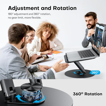 Laptop Stand for Desk with 360° Rotating Base, Ergonomic Laptop Riser for Collaborative Work, Easy Storage, Fit MacBook/Laptops up to 14 inches, Black