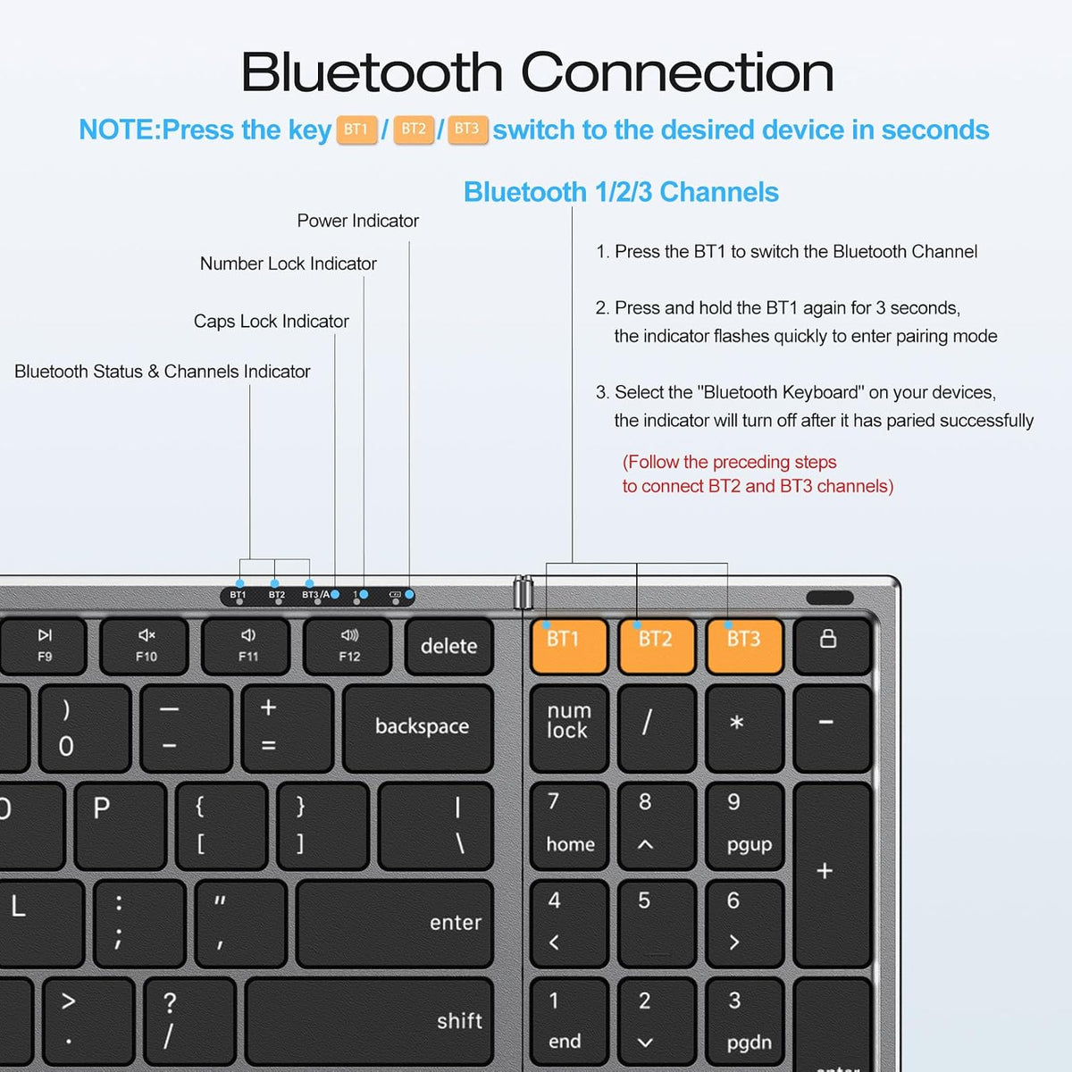 Foldable Keyboard for Travel, Full Size with Number Pad, Space Grey