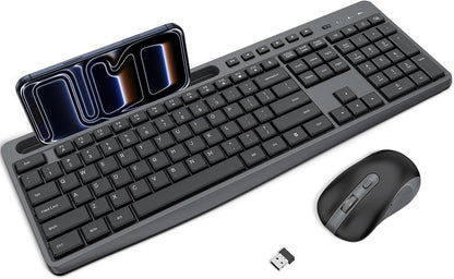 Wireless Keyboard and Mouse Combo, 2.4G Quiet Set with Phone Holder