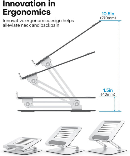 Laptop Stand, Adjustable Metal Foldable Riser 10-17.2", Silver