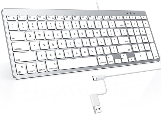 USB-A & Type-C Dual Interface Wired Keyboard for Mac, Numeric Keypad