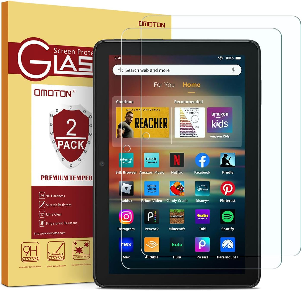 Screen Protector for Amazon Kindle Fire HD 8/8 Plus/Kids/Kids Pro | Fire 8 2024/2022/2020, 12th/10th Generation-8 inch, Tempered Glass/9H Hardness/Case Friendly, 2 Pack