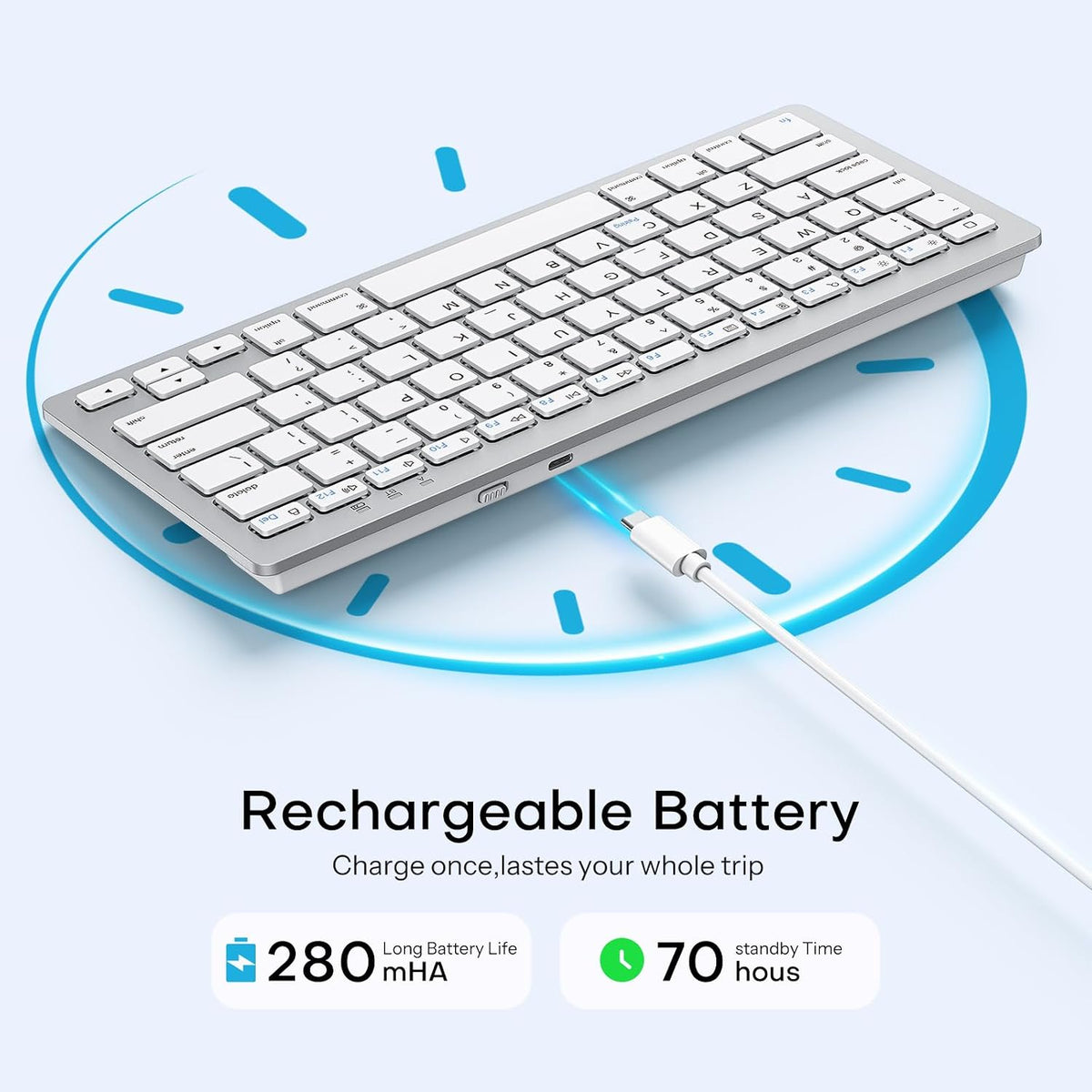 Upgraded Rechargeable Wireless Keyboard for iPad, Portable Size