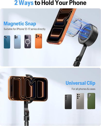 68" Magnetic Phone Tripod with Remote, Selfie Stick for iPhone Black
